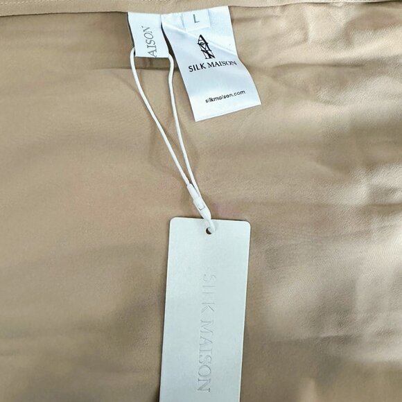 SILK MAISON Silk Champagne French Bow Halter Maxi Dress Size Large NWT - Picture 5 of 5